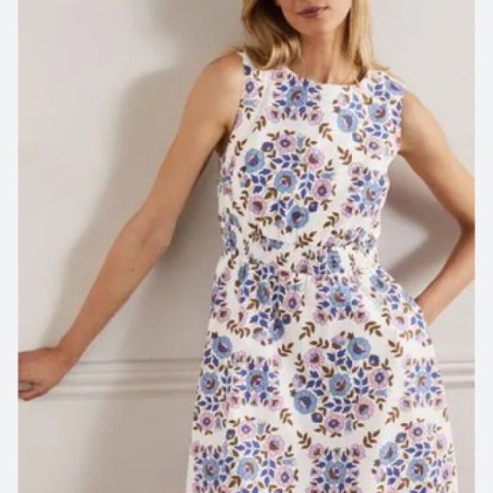 Boden Smocked Waist Mini Dress Floral